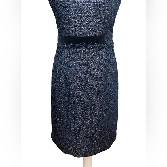 J Crew Navy Blue Tweed Velvet Sleeveless Dress Small 4 holiday - Picture 2 of 7